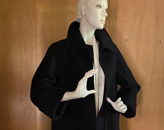 Boiled Wool Black Swing Coat Size Medium Excellent Condition