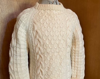 Aran Fisherman's Sweater Traditional - 100% Wool - Natural Fiber-  Gender Neutral -  Classic Timeless - Size medium to large circa 1970s