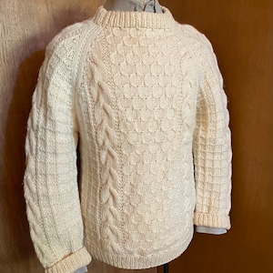 Aran Fisherman's Sweater Traditional - 100% Wool - Natural Fiber-  Gender Neutral -  Classic Timeless - Size medium to large circa 1970s