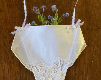 Posy Pocket - May Basket-  Flower Door Gift - May Day Cone - Beautifully Handcrafted from a Vintage Handkerchief  circa 1930s