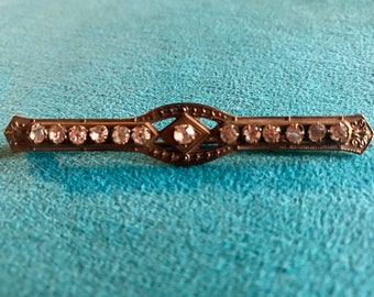 Victoriaanse Bar Pin Broche Goud Metaal Vintage Steentjes circa 1900