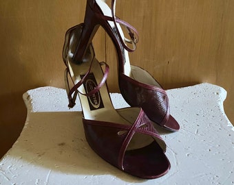 Vintage Italiaanse leren stilettosandalen: Cleo-Bottier-enkelbandhakken