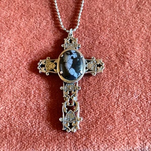 Celtic Cross Snowflake Obsidian Pendant Necklace Amulet Protection