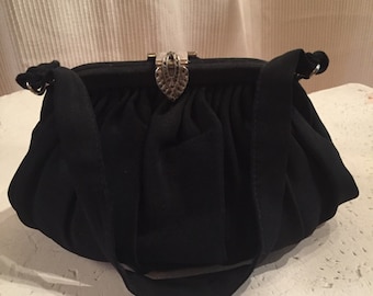 GARAY ~ Art Deco Black Satin ~ Rhinestone Clutch~ Vintage~ 1950's REDUCED