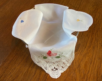 SALE Reduced Price Basket Liner Bread Liner Bun Warmer Cotton Battenberg Embroidery circa 1970s Never Used - New Condition