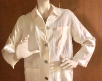 White Linen Jacket by GETT with Abalone Buttons Medium to Large