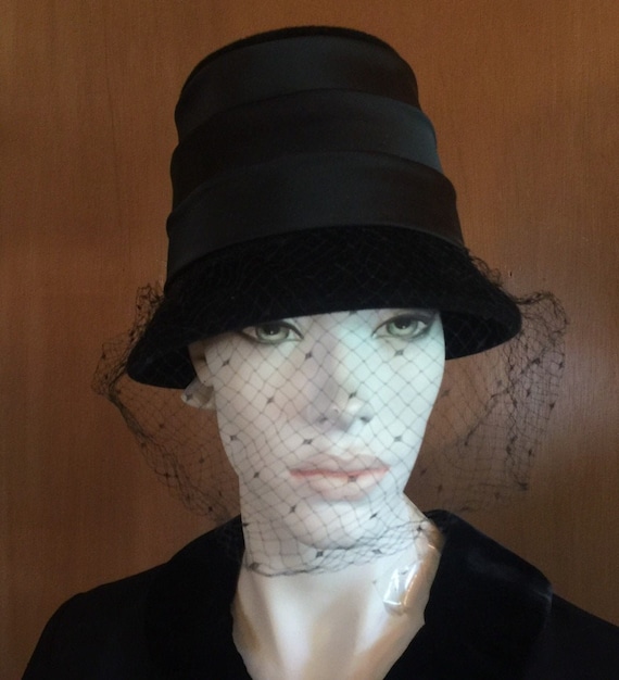 1960s Velour Satin Hat Veil - Very Audrey Hepburn