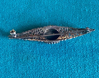 ヴィンテージ バー ブローチ ピン ブラック オニキス シルバー