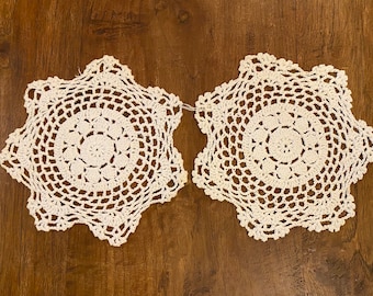 Set of 2 Cotton Crochet Doilies circa 1940s