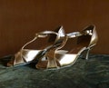 Gold Leather Open Toe Pump Dance Shoes -  Freed of London Like new Condition Size 8 Medium