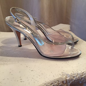 Silber Strass Sandalen Leder ~ Amano 1960’s Slingback Stiletto SandaleGröße 7