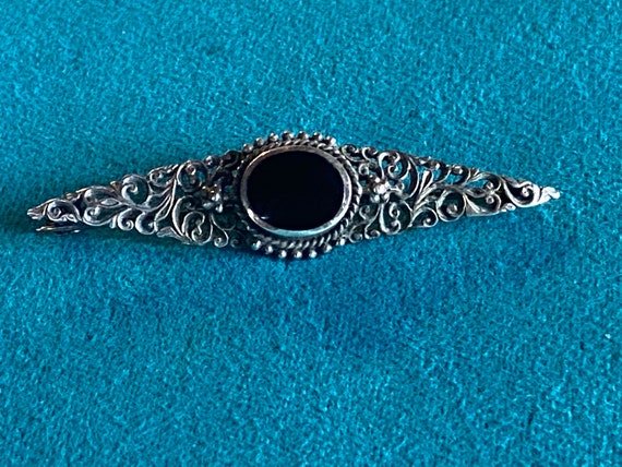 ヴィンテージ バー ブローチ ピン ブラック オニキス シルバー
