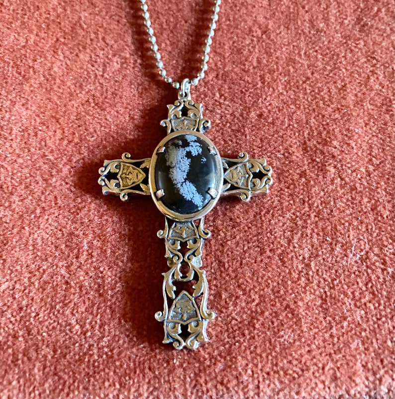 Celtic Cross Snowflake Obsidian Pendant Necklace Amulet Protection