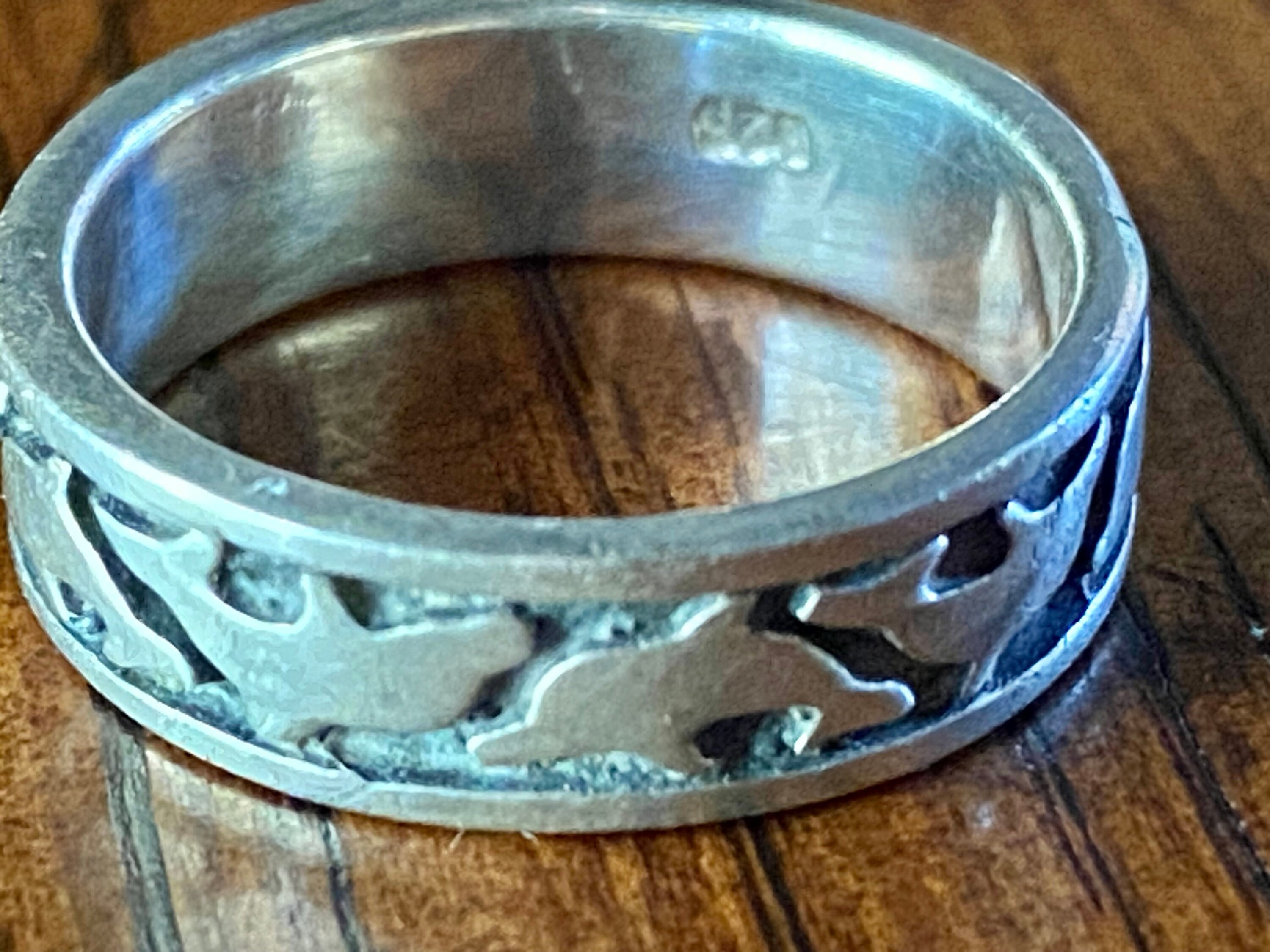 Bague Vintage Argent Motif Dauphins – Taille 55, Neuf Sans Boîte, Style Années 70