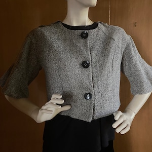 Herringbone Crop Jacket Top Quarter Length Sleeves circa 1990s ELLE Size Small