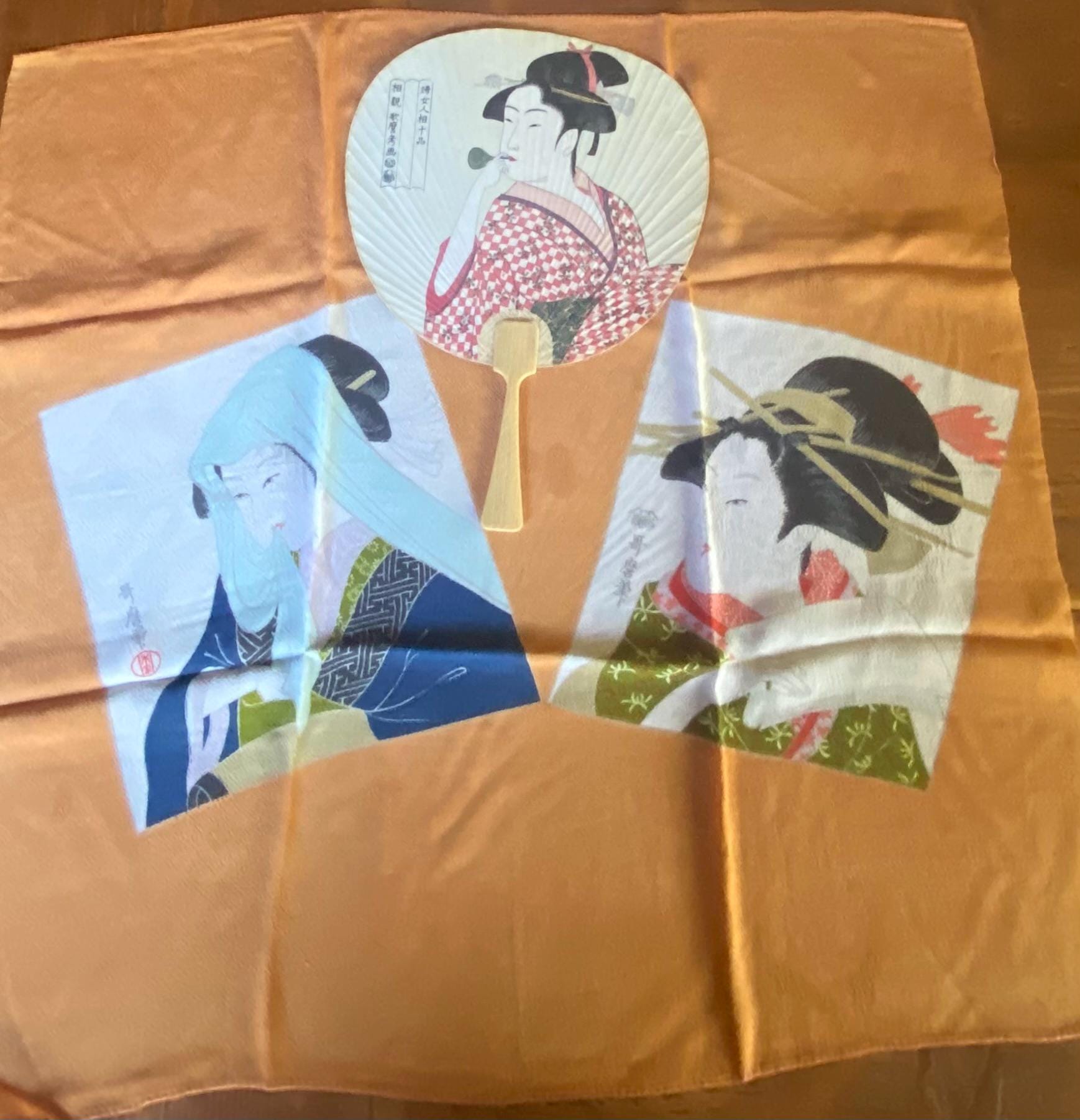 1940s Japanese Silk Scarf & Fan Set: Geisha Girl Collectibles - Etsy