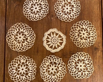 Set of 8 Coaster Doilies Antique Hand Crocheted - Ecru - Victorian  circa 1920s