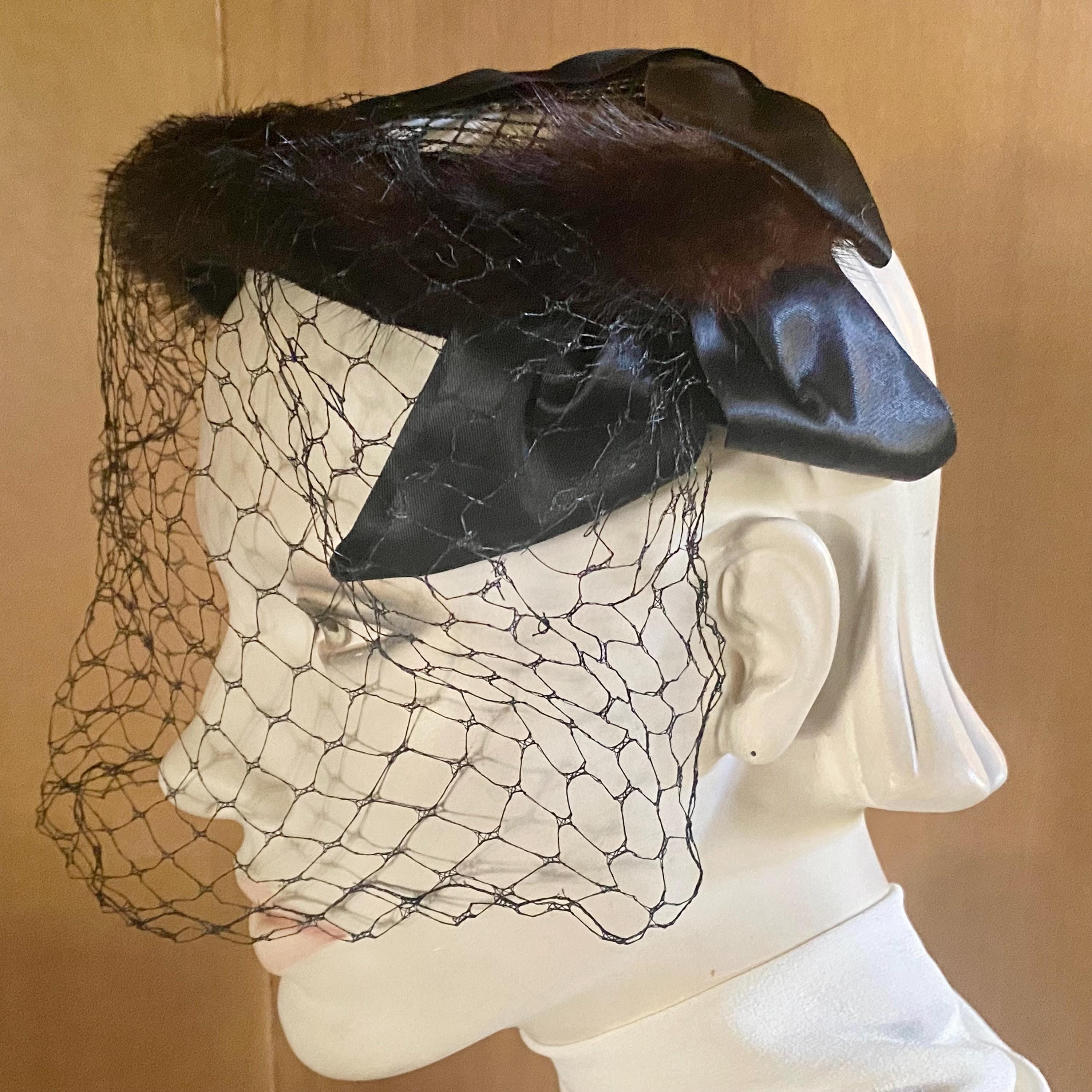 Vintage 1950s Mink Fascinator: Veiled Halo With Satin Bow - Etsy display picture 3