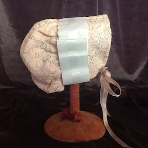 Baby Bonnet, Pink Blush Brocade fabric with White Ribbon - Excellent Vintage Condition  circa 1930&#39;s REDUCED