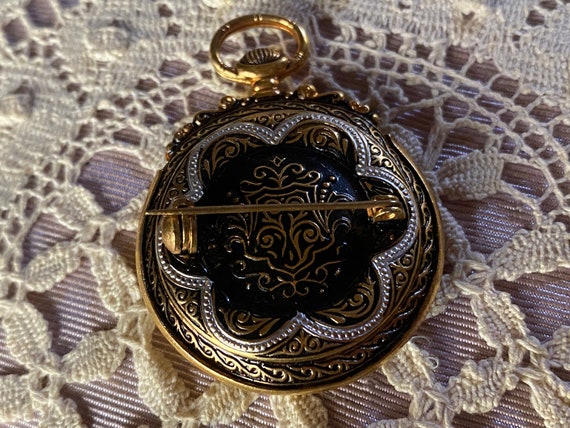 Faux Pocket Watch Pin Bronze and Gold Metal  Can … - image 5