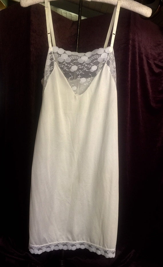 White Full Slip or Slip Dress with Embroidered Det