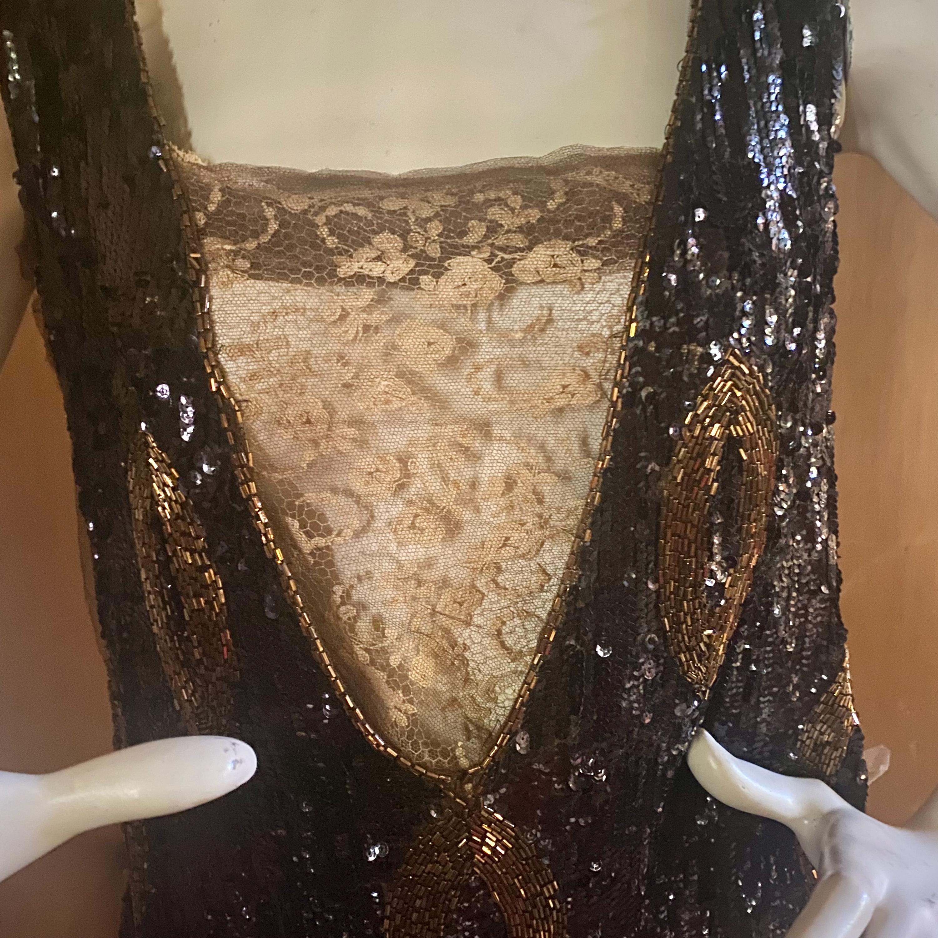 Authentic 1920s Beaded Flapper Dress: Art Deco Couture Gown