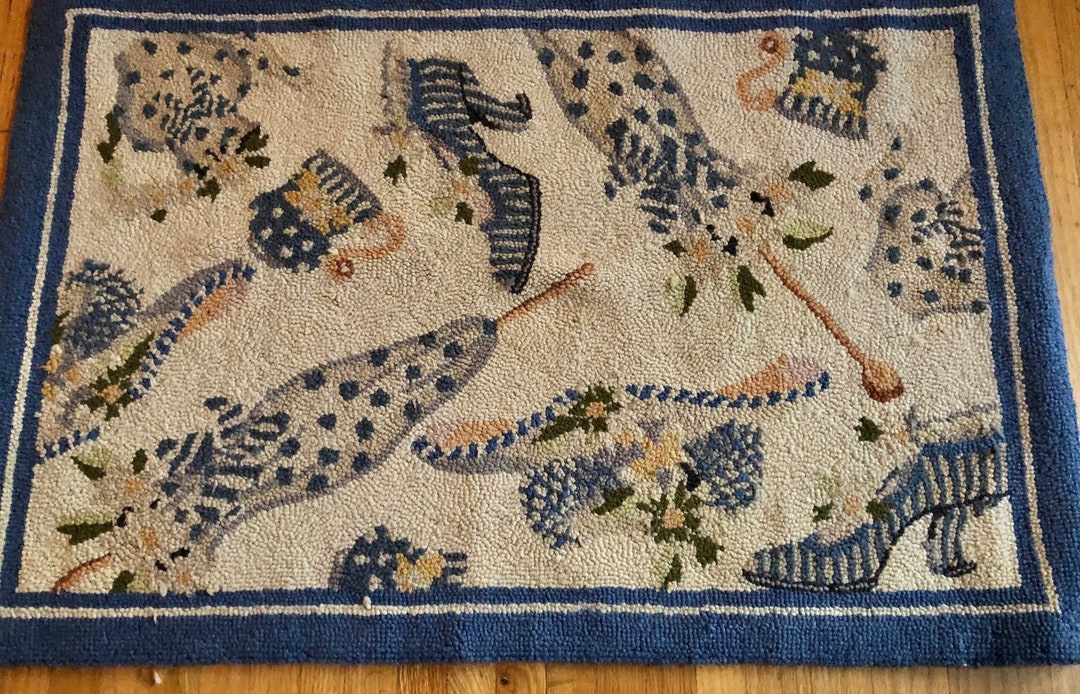 Vintage Wool Area Rug: Whimsical Parasol, Teapot Design - 1980s - Etsy