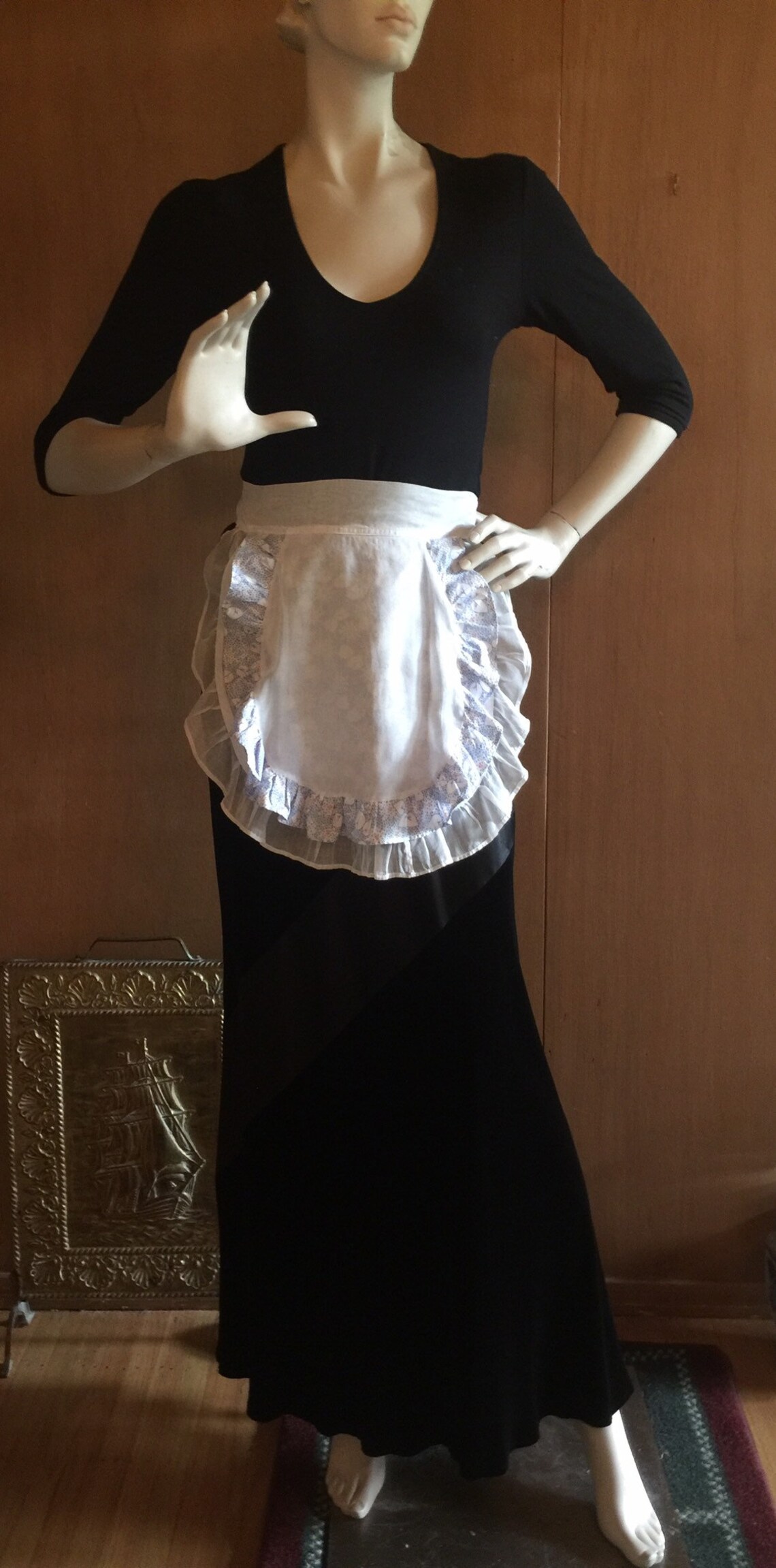 1940s Hostess Apron Double Layer White Cotton and Blue Pattern Etsy