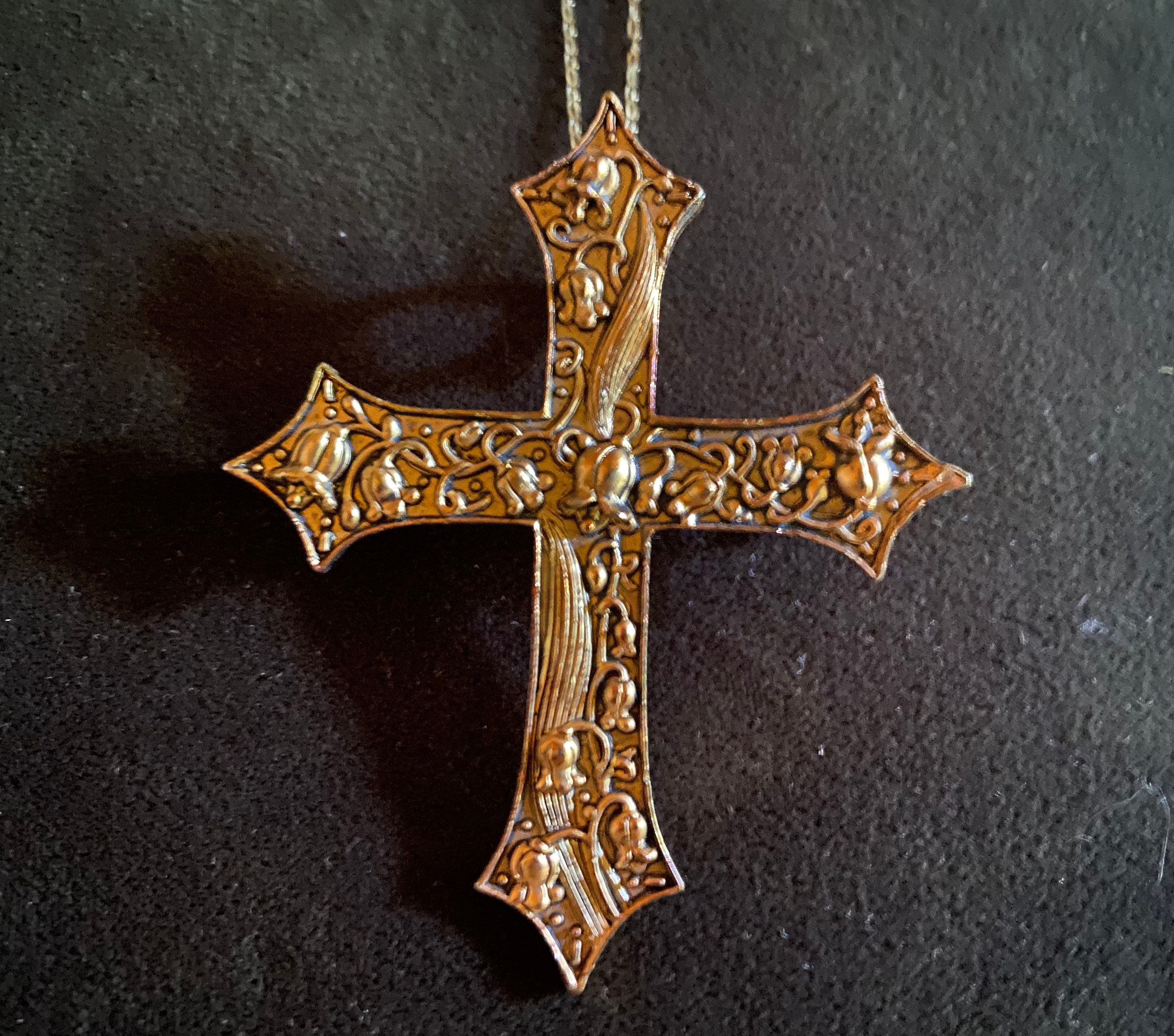 Italian Renaissance Style Cross Brooch Pendant - Lily of the