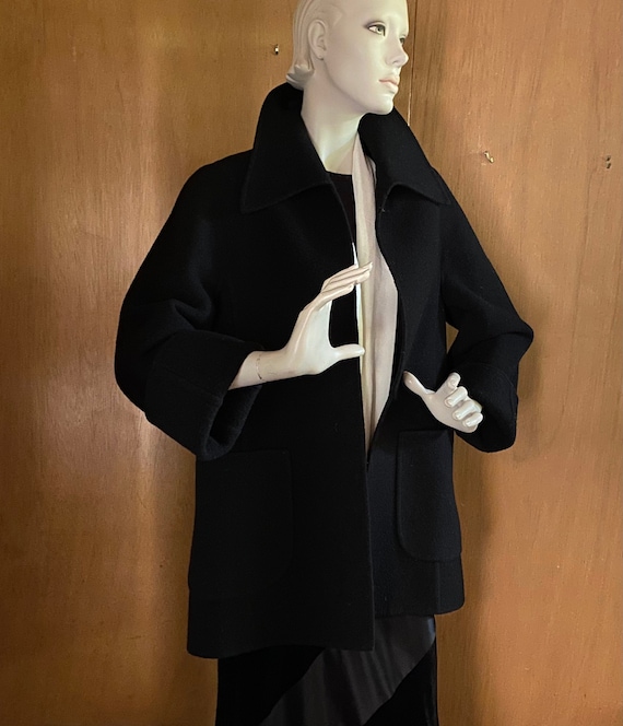 Boiled Wool Black Swing Coat Size Medium Excellent