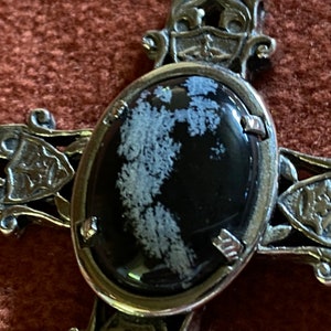 Large Celtic Cross Genuine Stone Snowflake Obsidian Stone Beautifully Engraved Statement Piece Amulet Protection image 4