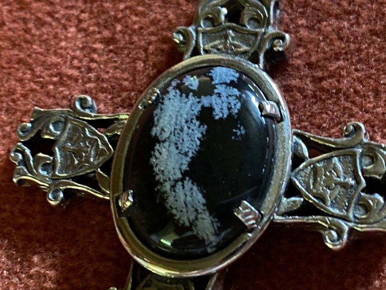 Large Celtic Cross Genuine Stone Snowflake Obsidian Stone Beautifully Engraved Statement Piece Amulet Protection image 4