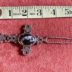 Large Celtic Cross Genuine Stone Snowflake Obsidian Stone Beautifully Engraved Statement Piece Amulet Protection image 9