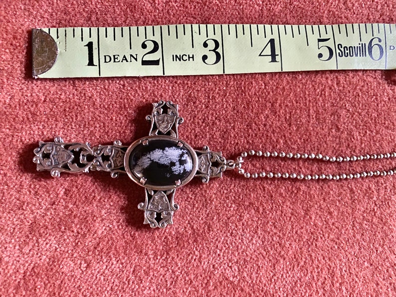 Large Celtic Cross Genuine Stone Snowflake Obsidian Stone Beautifully Engraved Statement Piece Amulet Protection image 9
