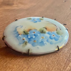 Antique Hand Painted Porcelain Oval Brooch  circa 1880s