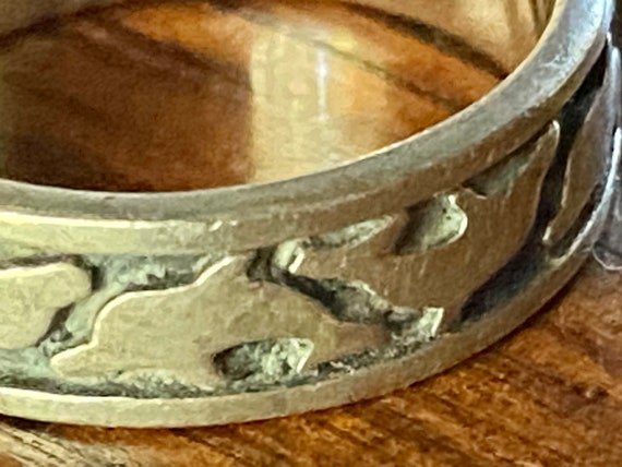 Sterling Ring Porpoise Dolphin Engraving Vintage … - image 2