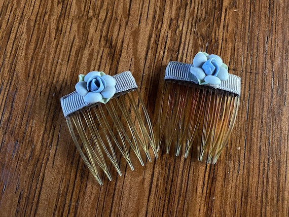 Pair Handmade Artisan Porcelain Rose Ribbon Hair Comb… - Gem