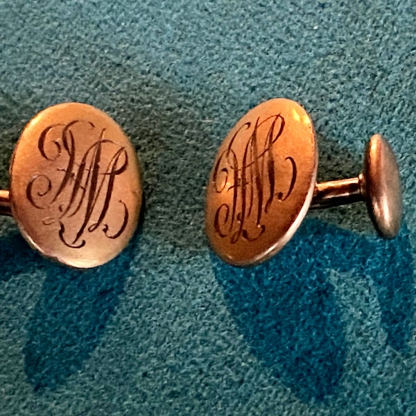 Victorian Antique Monogram Cuff Links, Beautiful Antique Victorian Era Men's Monogrammed "H M"  Cuff Links  circa 1900s