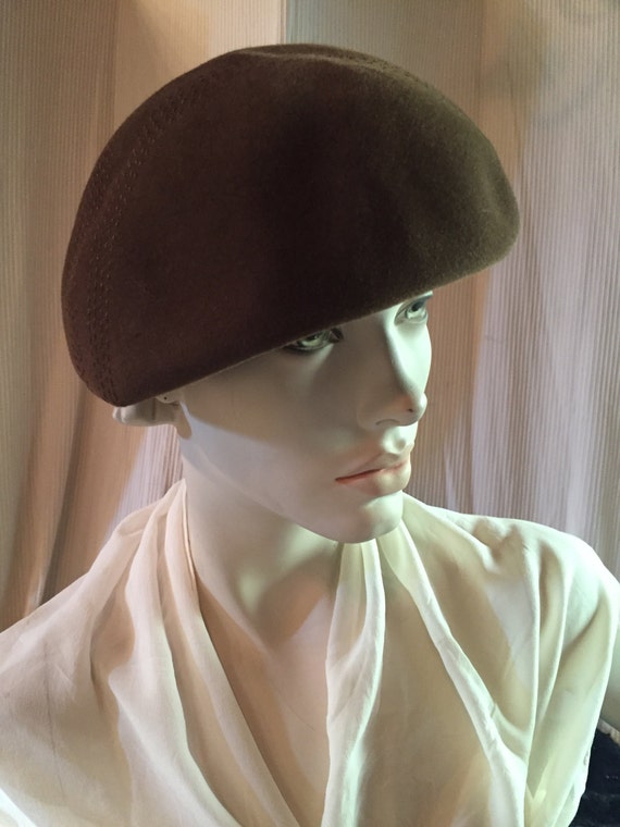 1960s Beret Made in Great Britain Chocolate Brown… - image 3