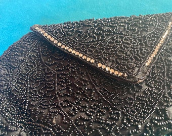 1920s Beaded Evening Clutch with Rhinestone Embellishment – Vintage Dance Bag