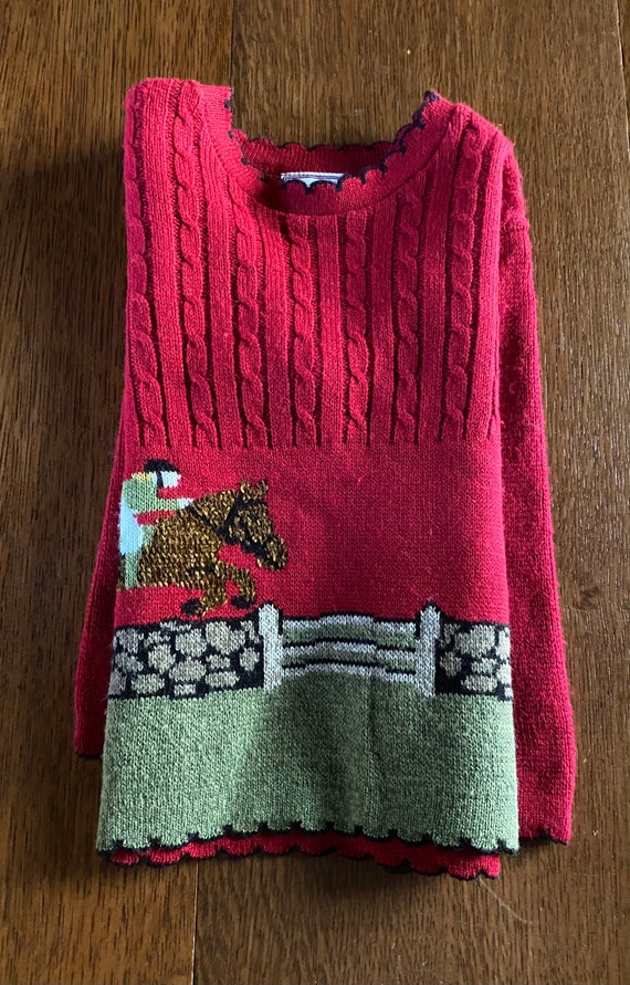 Equestrian themed Children’s Sweater Red and Gray 