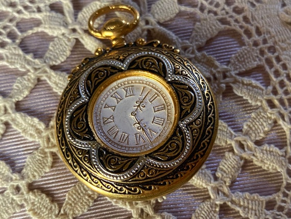Faux Pocket Watch Pin Bronze and Gold Metal  Can … - image 3