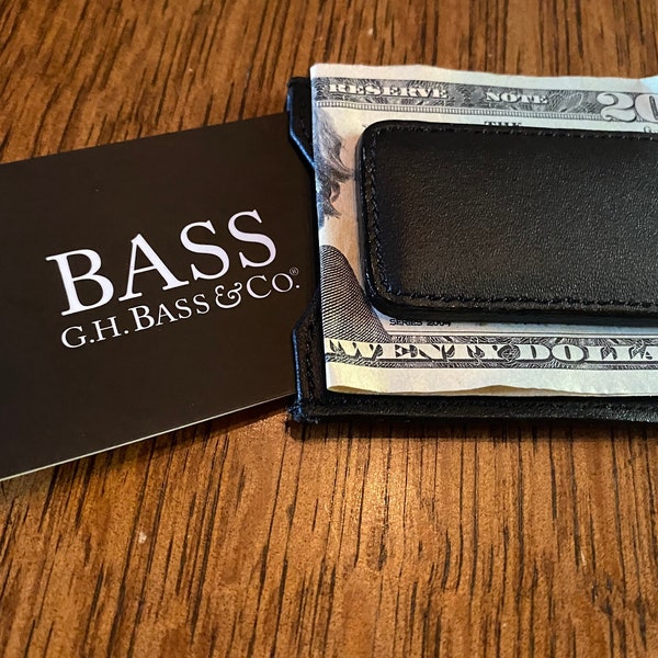 Leather Money Clip ID/Credit Card Holder Minimalist Never Used New Condition Original Packaging BASS G.H. BASS & Co. circa 1980s