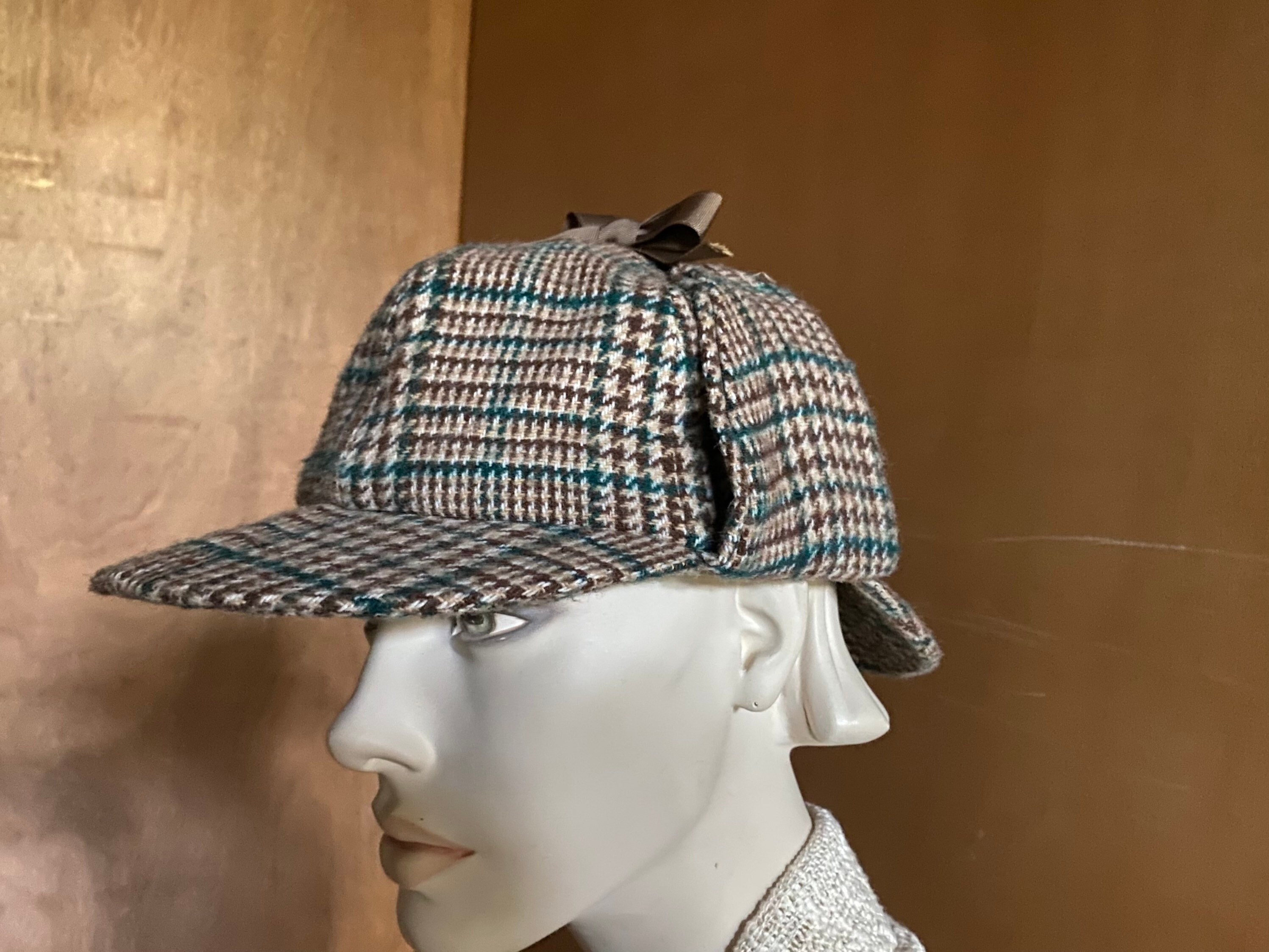 Wool Tartan Plaid Tweed Deerstalker Hat 