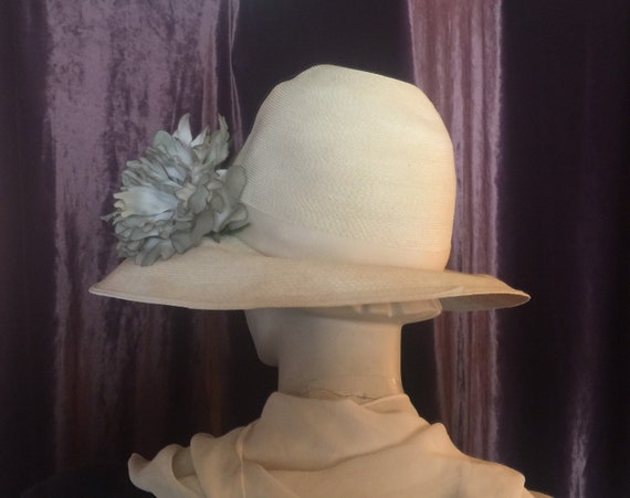 1950s * Mr. John *  Straw Hat Cream with Teal Mis… - image 4