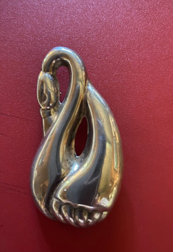 Sterling Silver Swan Brooch or Necklace Modernist 