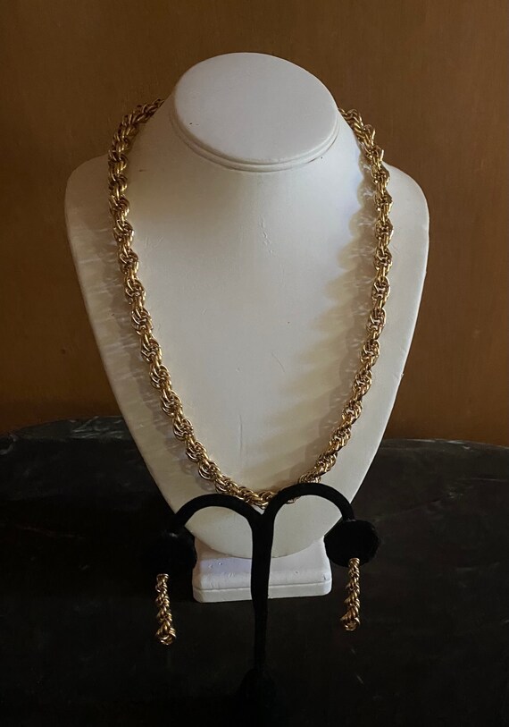Chunky Gold Metal Rope Chain Necklace & Earring Je