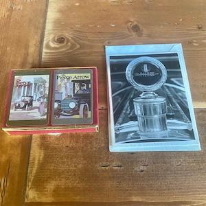 Pierce Arrow Playing Cards (1 Deck) Model T Auto Design & Greeting Card B/W Photo of 1920s Hood Ornament Vintage Collectable by Congress