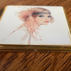 REDUCED! Compact Mirror Essence of Era - Lovely Flapper Woman Slim Lightweight circa 1970s