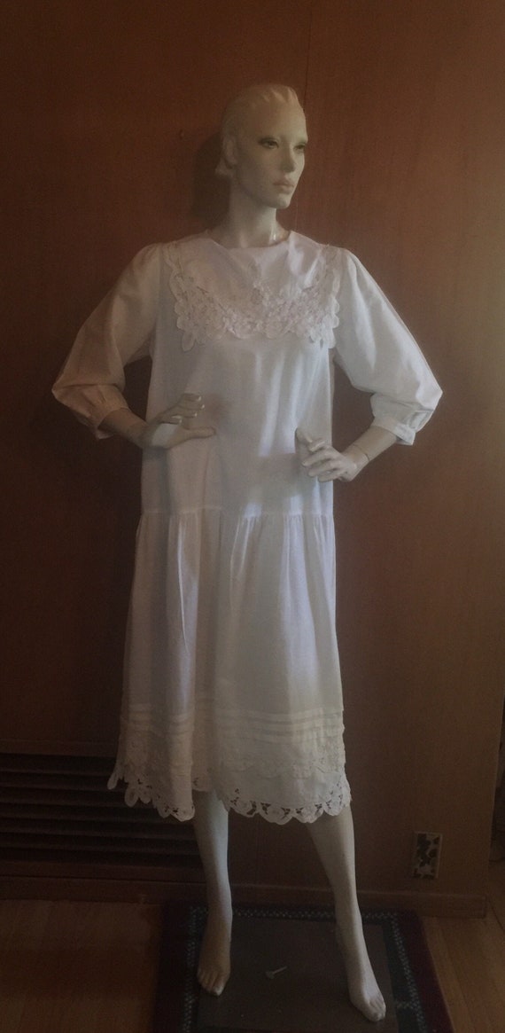 Antique 1900 White Cotton Gibson Girl Dress with … - image 1